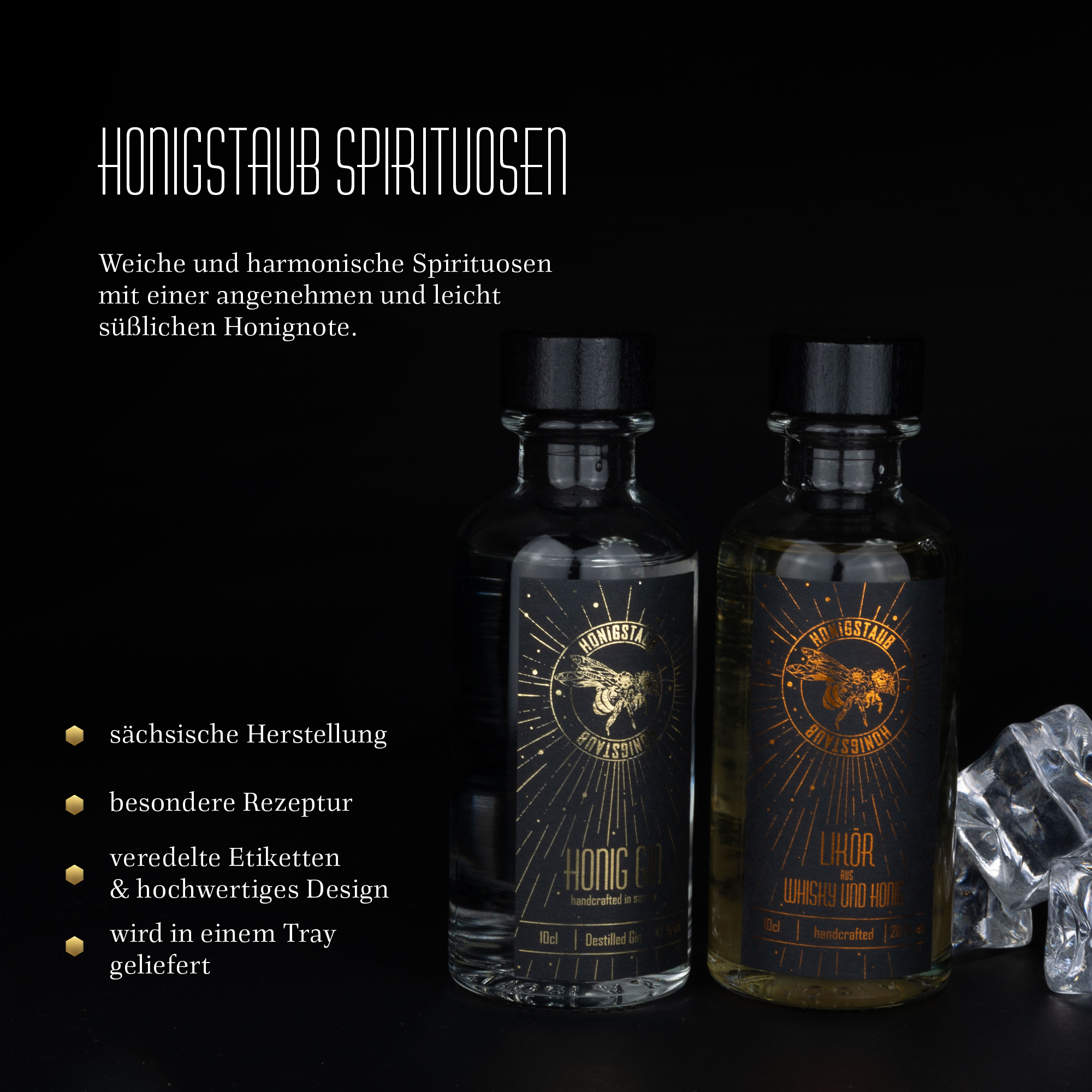 Honigstaub Geschenk-Set je 10cl Whisky Honig Likör & Honig Gin  